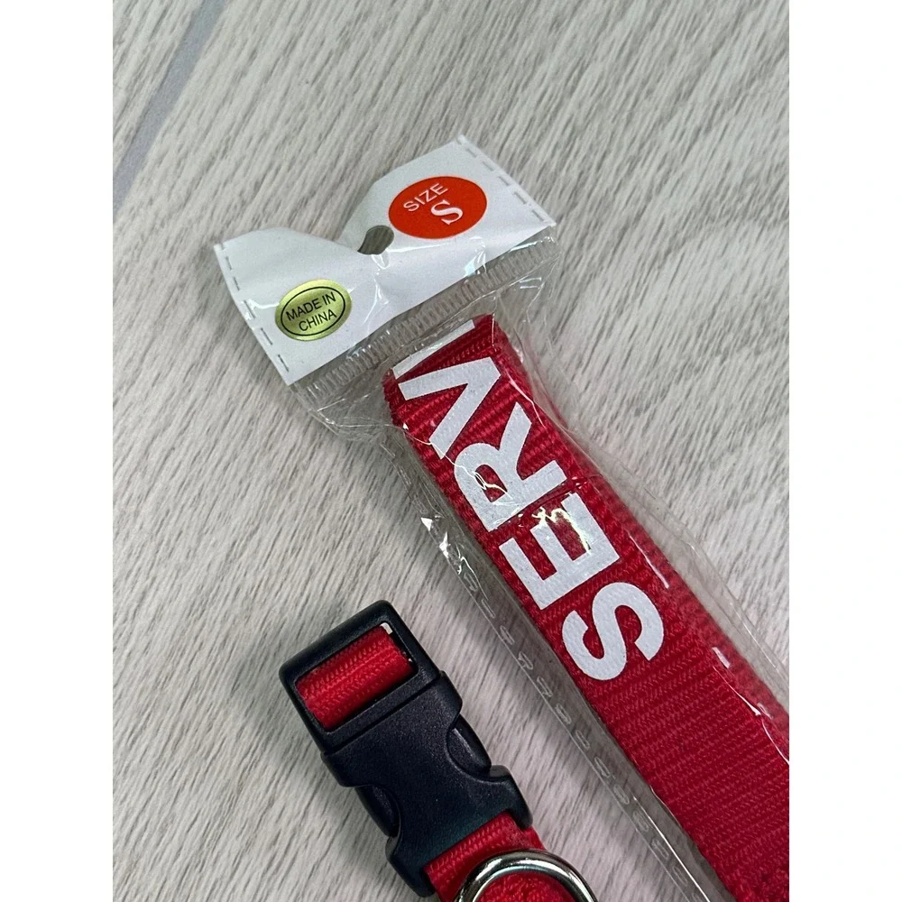 Service Animal Leash and Collar Set Red Nylon Small Adjustable Dog Gear